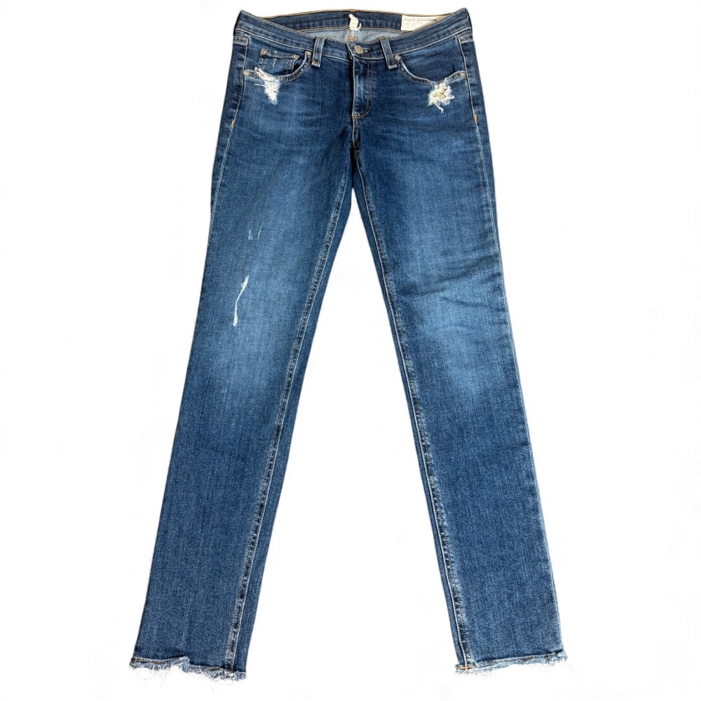 rag & bone Skinny Jeans Women 27 Blue Denim Cotton Stretch Frayed Hem Distressed